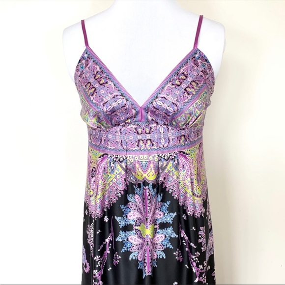 ECI•Purple Paisley Charmeuse Silky•Maxi•Dress•Sz 6 - Picture 4 of 8